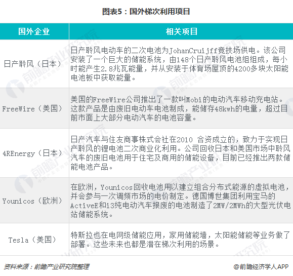 圖表5：國外梯次利用項目  