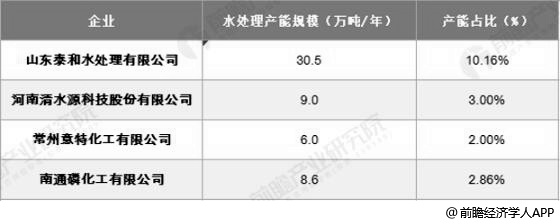 中國主要水處理藥劑企業(yè)產(chǎn)能統(tǒng)計(jì)情況